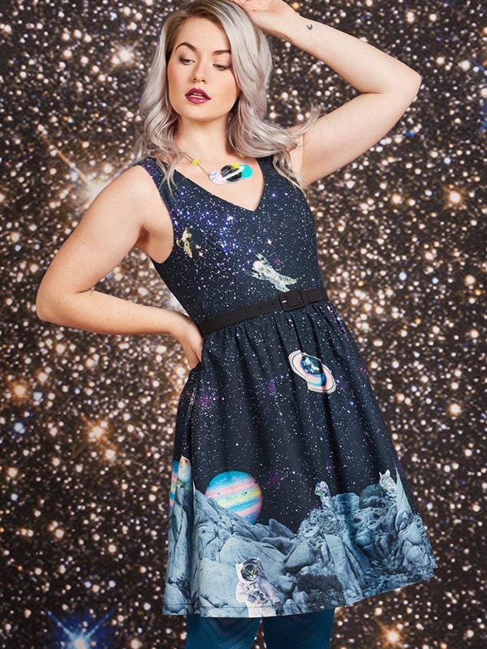 ModCloth Galactic Adventures Space Cats retro dress size 1X